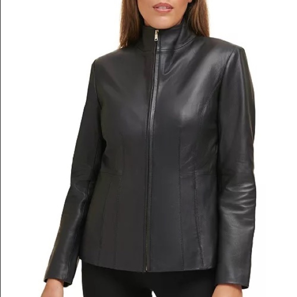 Cole Haan Wing Collar Faux Leather Coat - Size S
